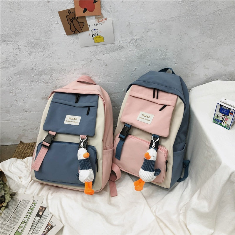 Cute Two-Tone Duck Doll Waterproof Nylon Multipockets Backpack School Bag