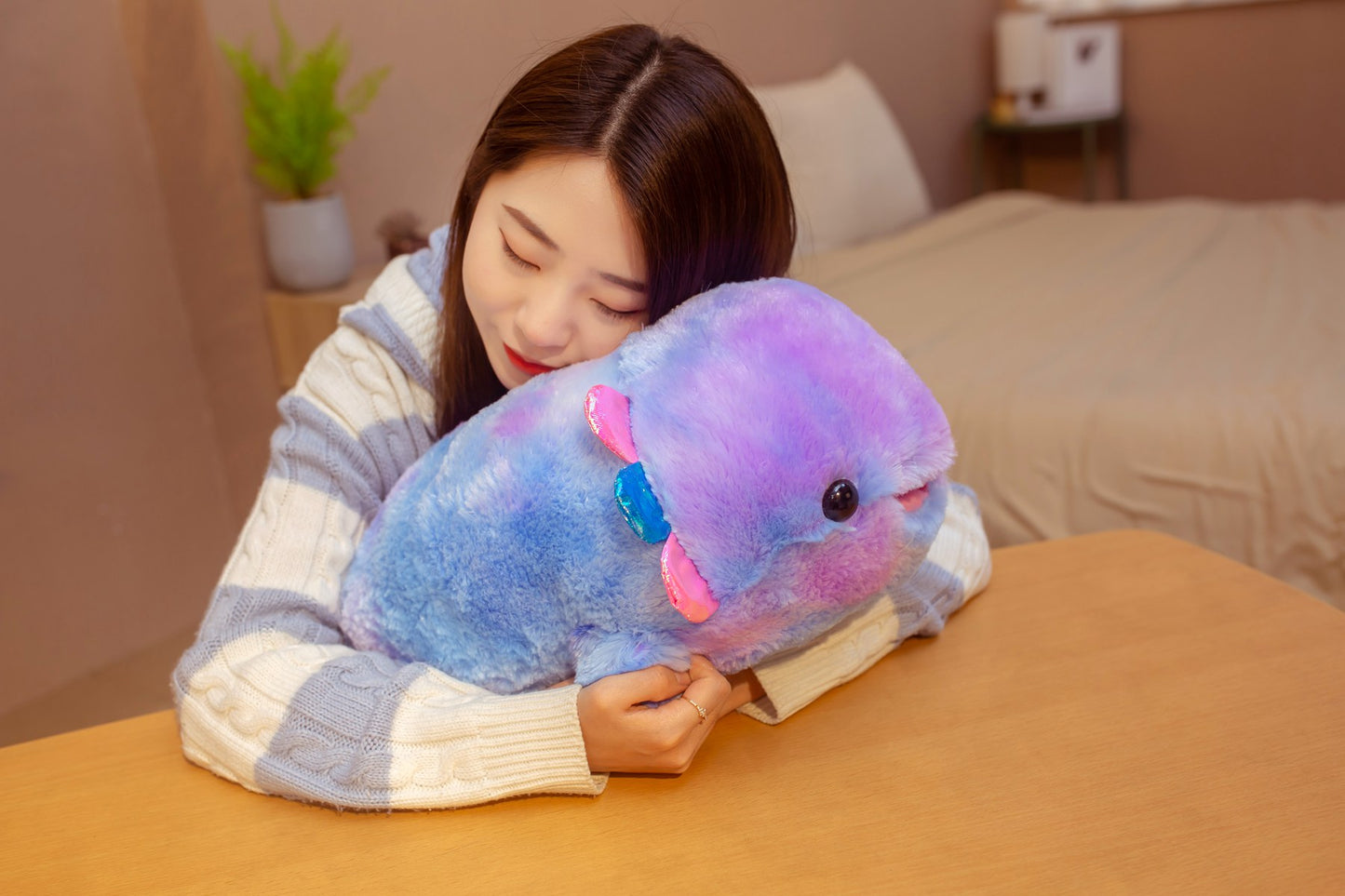 Rainbow Colour Axolotl Fish Cynops Dinosaur Stuffed Plushie Doll