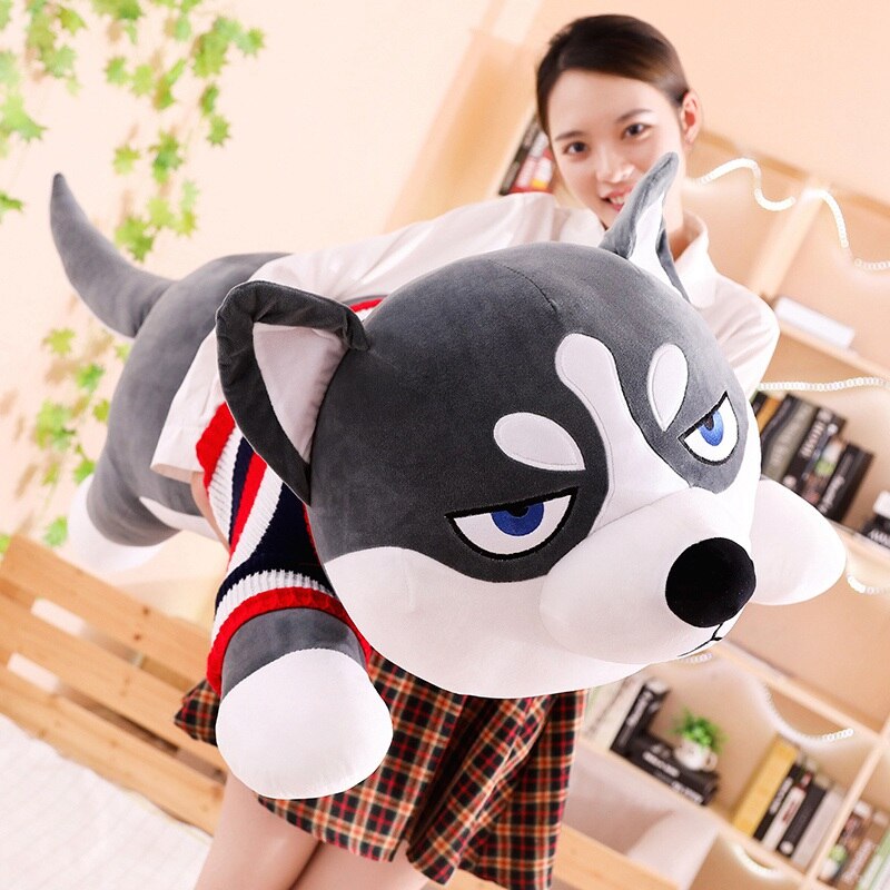 Funny Dressed Siberian Husky Lying Large Size Stuffed Plush Pillow Doll Gift