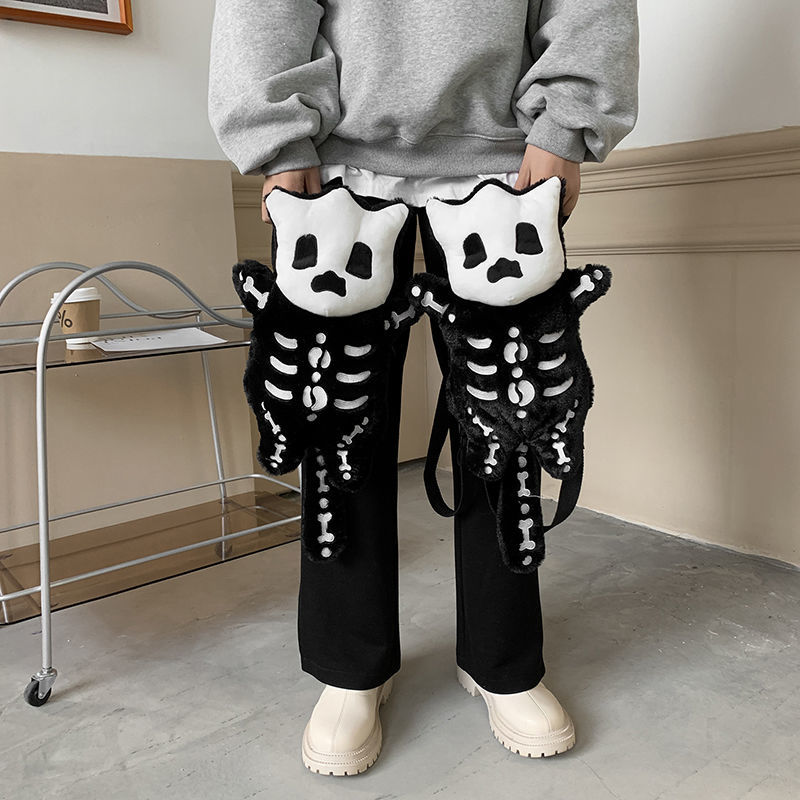 Cute Skull Cat Skeleton Shape Gothic Backpack Purse Bag