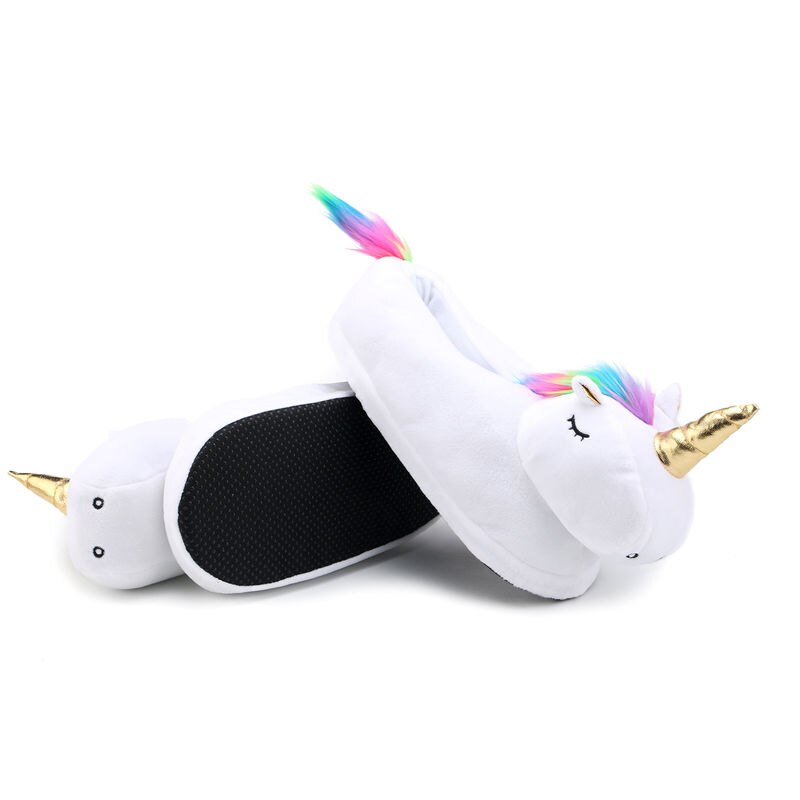 Cute White Unicorn Warm Indoor Fur Plush Slippers Shoes