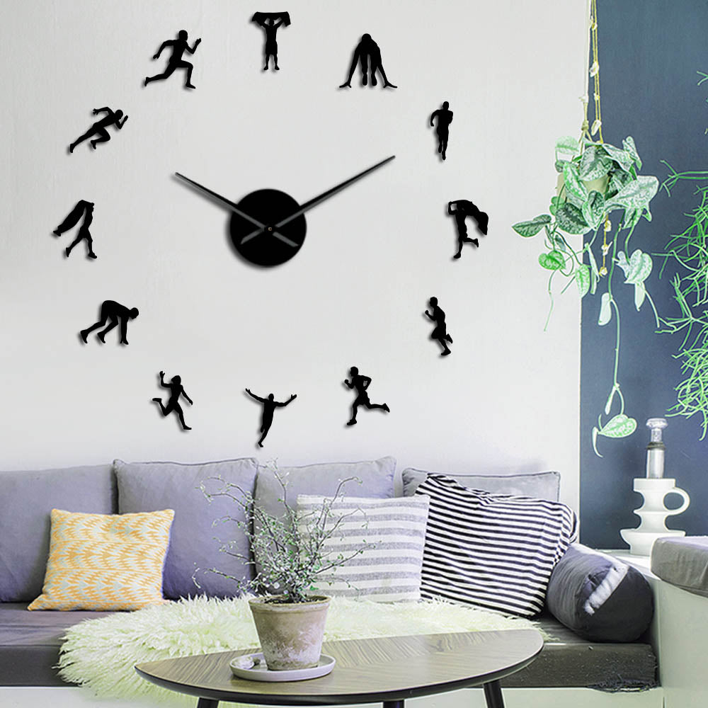 Athlete Running Large Frameless DIY Wall Clock Runners Gift
