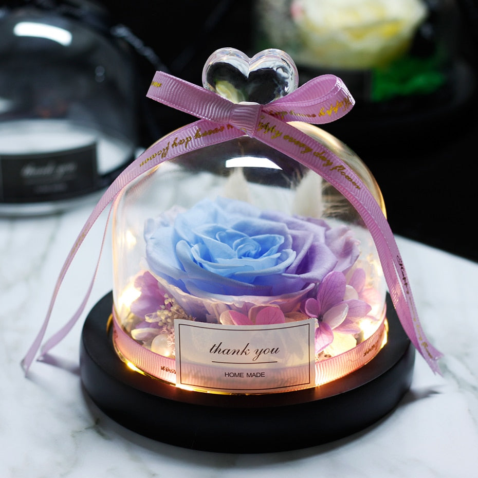 Forever Rose Flower In Flask LED Glass Dome Valentines Day Gift