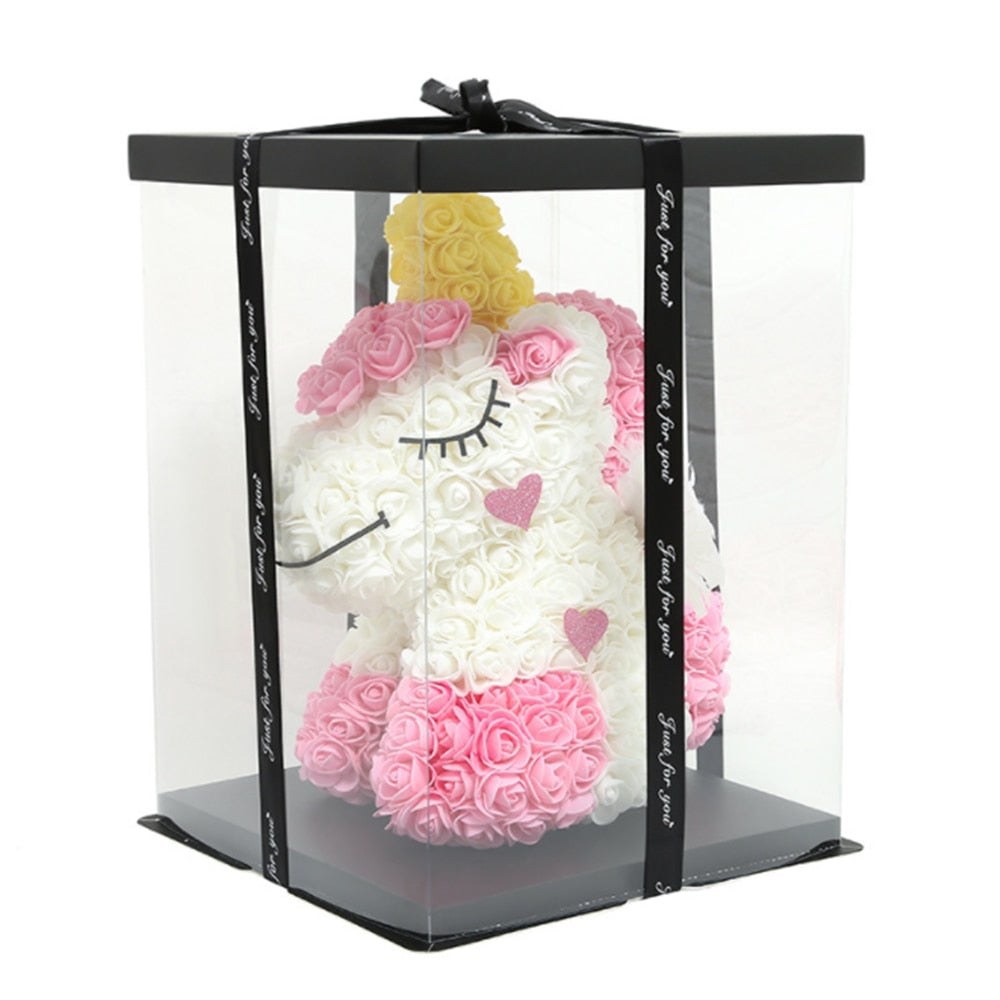 Lovely Unicorn Rose Flower with LED Doll Wedding Valentine's Day Gifts