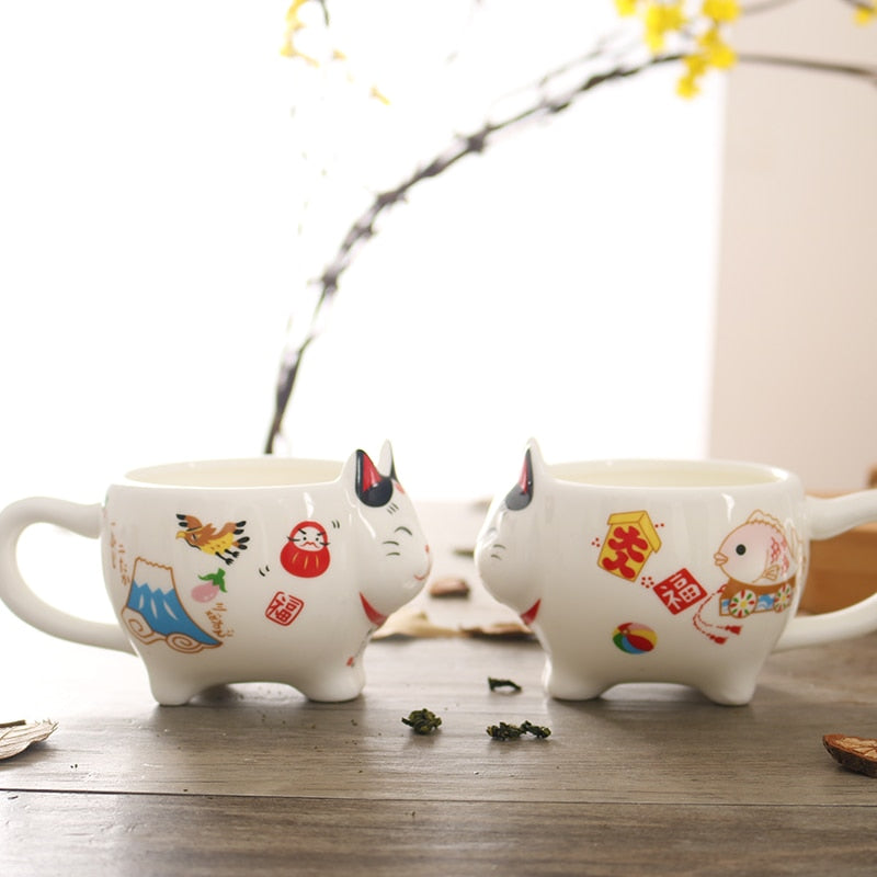 Cute Lucky Cat Ceramic Coffee Mug Cup Teapot Set