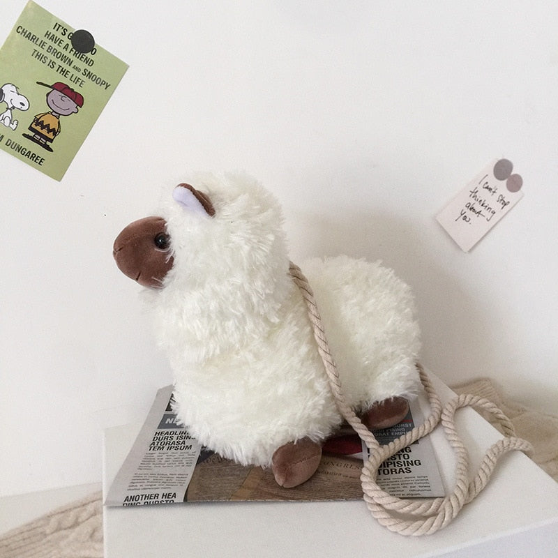 Lovely White Alpaca Plush Stuffed Purse Shoulder Bag