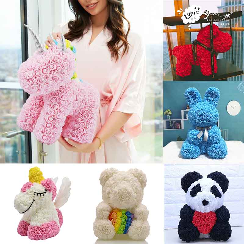 Rose Rabbit Dog Unicorn Artificial Flower Doll Gift
