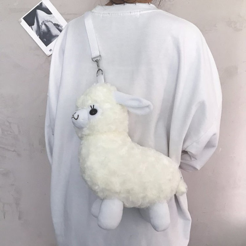 Cute Alpaca Sheep Plush Fur Purse Shoulder Bag