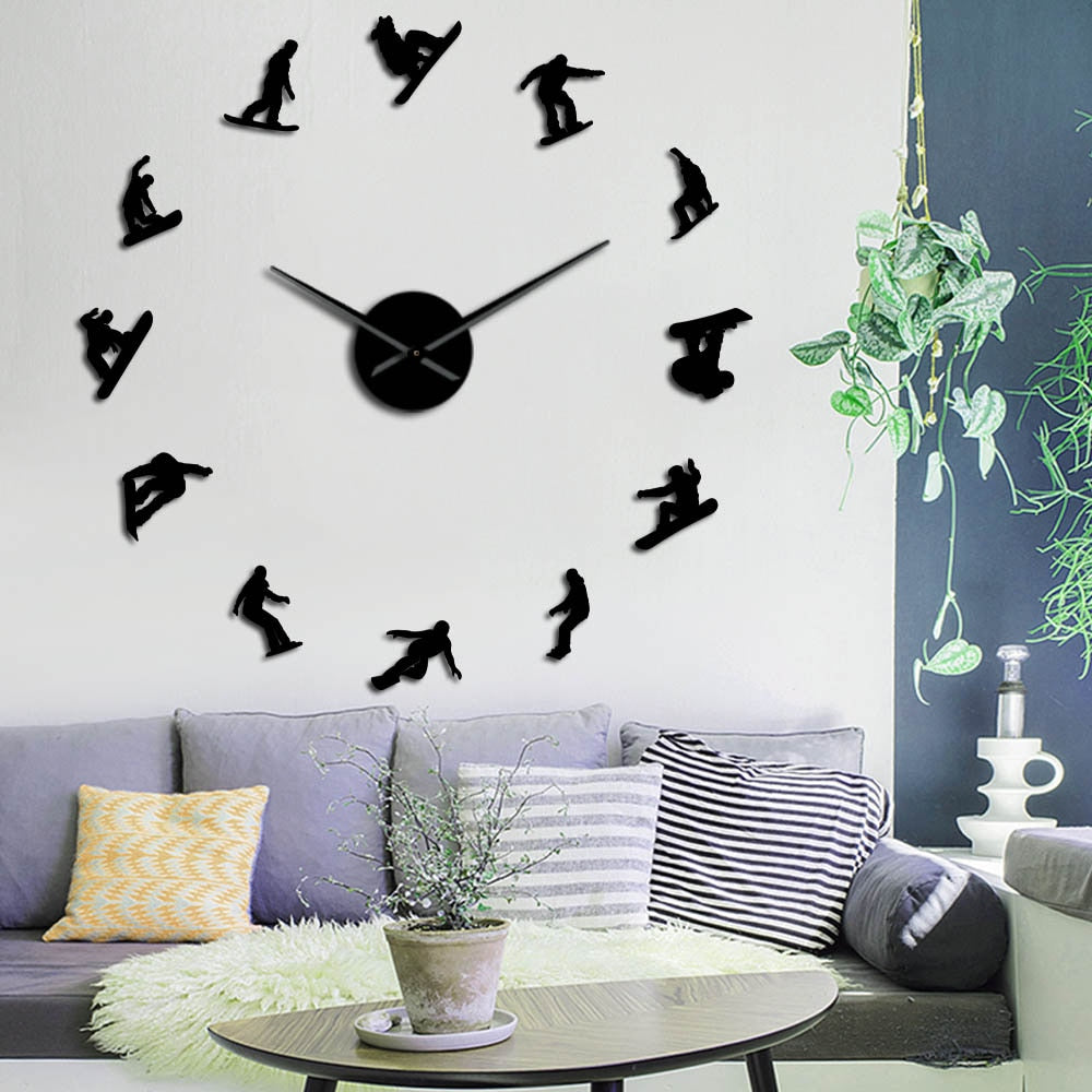 Winter Sport Snowboarding Large Frameless DIY Wall Clock