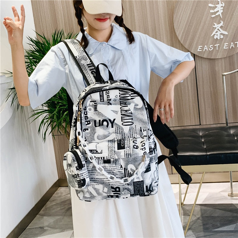 Minimal Cow Pattern Print School Book Bag Backpack for Teenagers