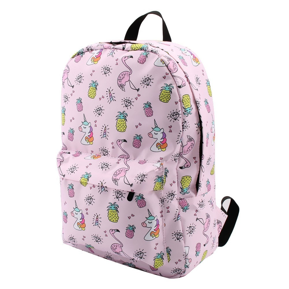 Pink Unicorn Flamingo DIamond Water Resistant Backpack School Bag