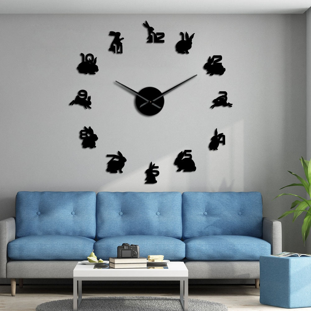 Bunny Rabbit Numbers Large Frameless DIY Wall Clock