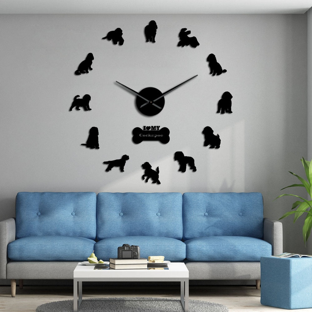 Cockapoo Large Frameless DIY Wall Clock Spoodle Dog Lovers Gift
