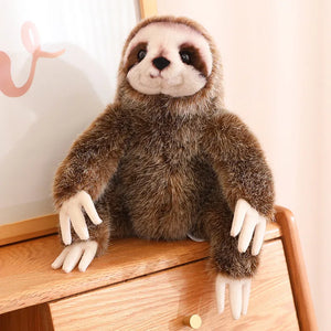 Lifelike Realistic Fluffy Hair Sloth Plush Stuffed Animal Soft Plushie Doll
