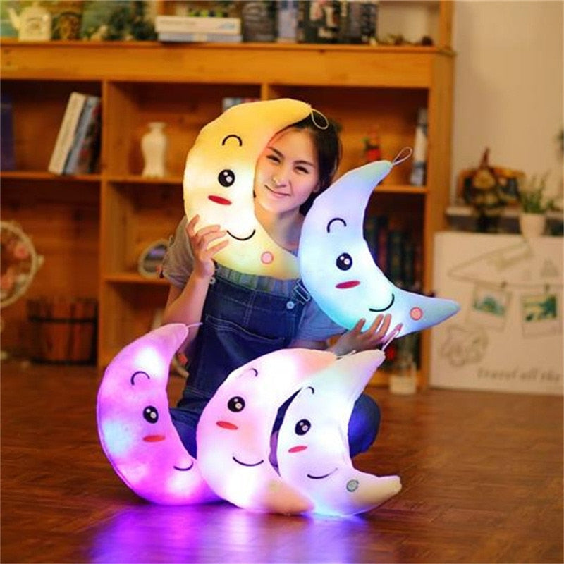 Cute Moon Shape LED Luminous Glowing Light Soft Plush Stuffed Pillow Doll