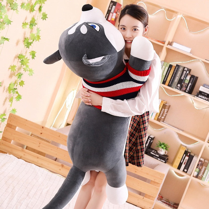 Funny Dressed Siberian Husky Lying Large Size Stuffed Plush Pillow Doll Gift