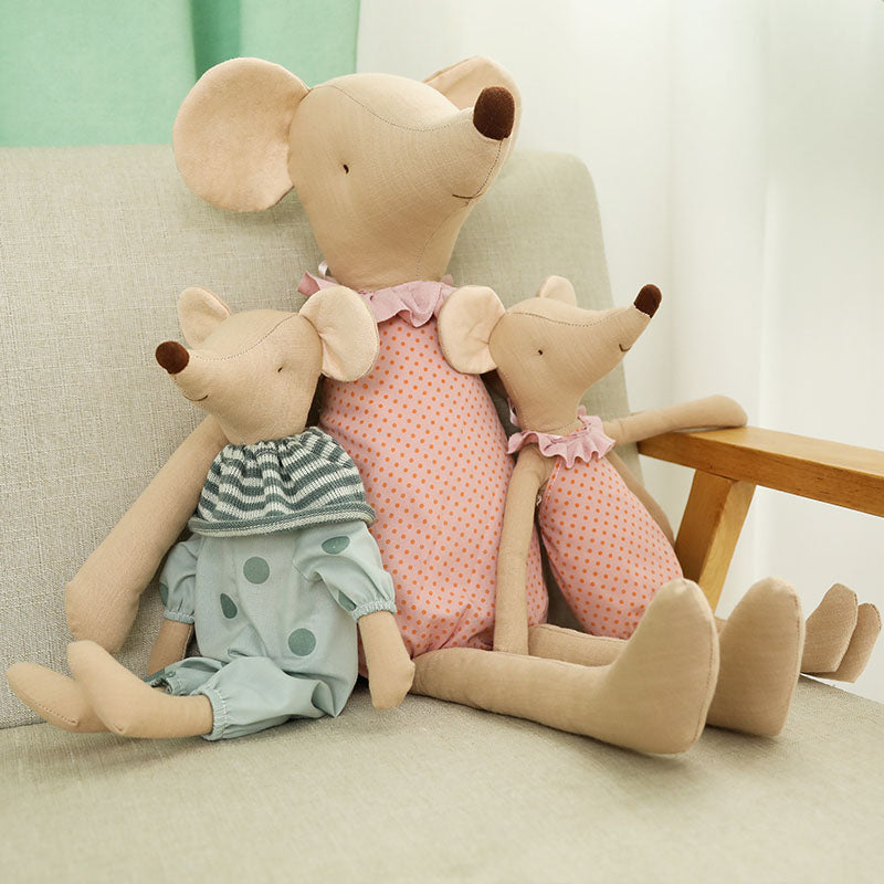 Cute Light Brown Mice Mouse with Cloth Stuffed Plush Pillow Doll