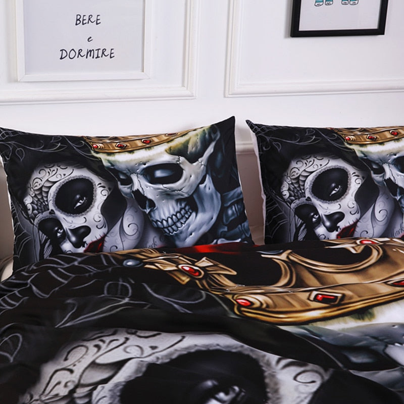 King & Queen Sugar Skull Beaut Kiss Duvet Cover Bedding Set
