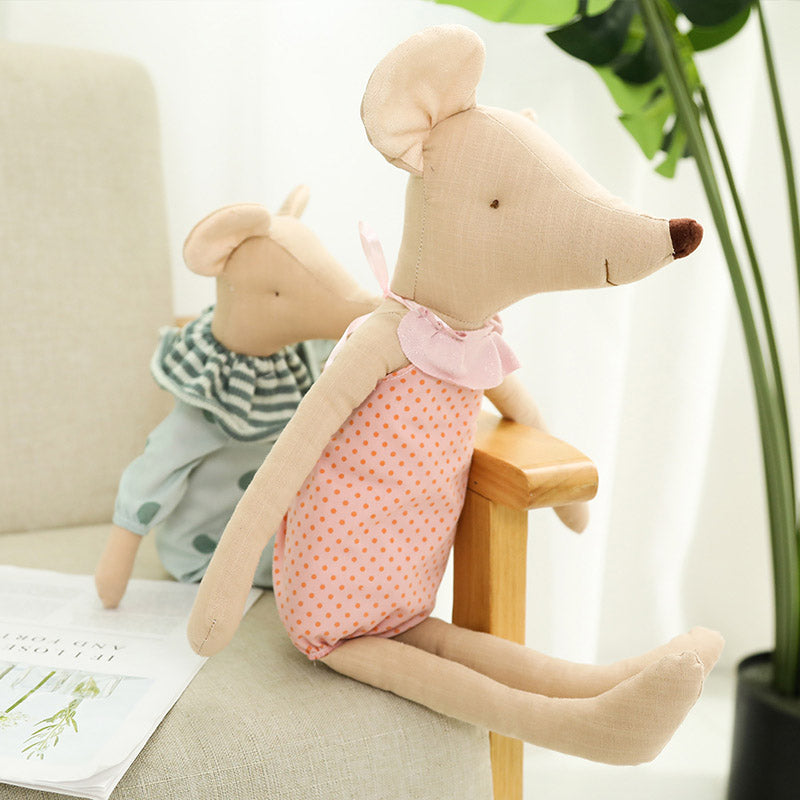 Cute Light Brown Mice Mouse with Cloth Stuffed Plush Pillow Doll