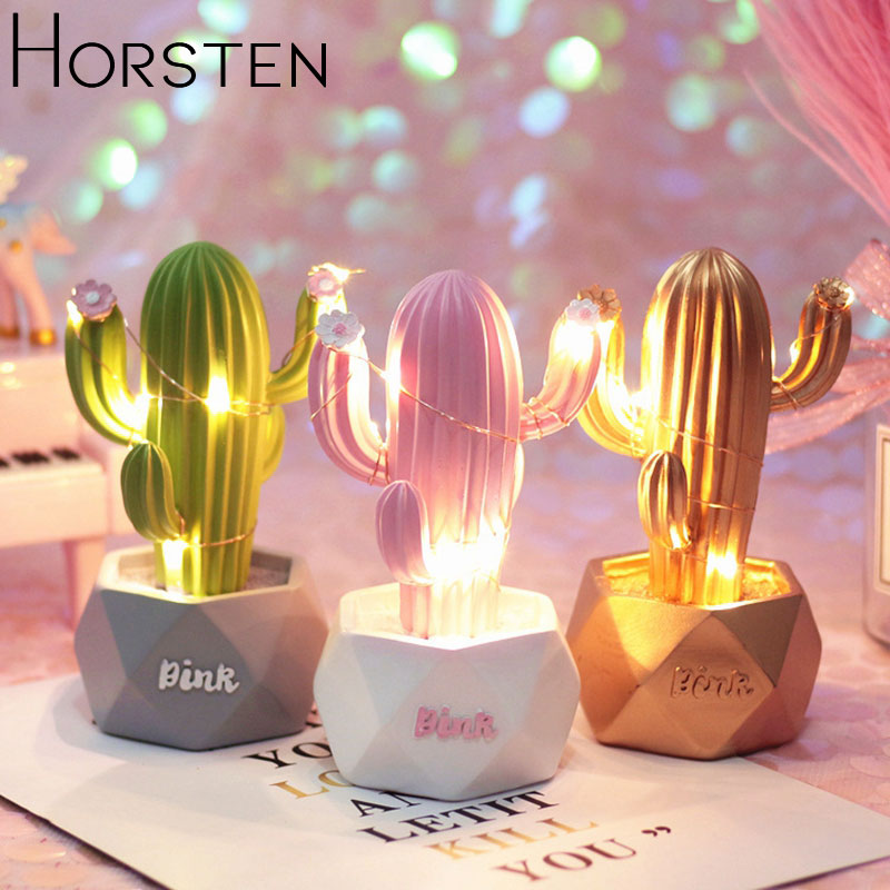 Resin Cactus LED Table Night Light Kids Room Lamp