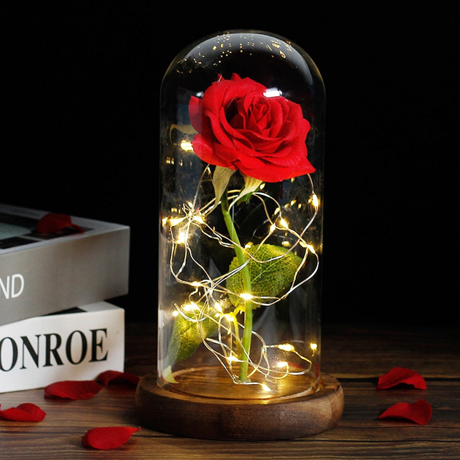 Galaxy Artificial Roses Flower In A Glass Dome Valentine Christmas Gift