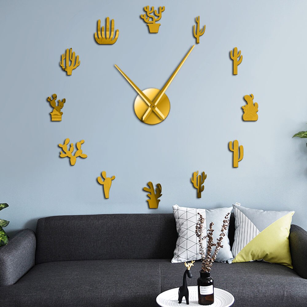 Botanical Cactus Large Frameless DIY Wall Clock