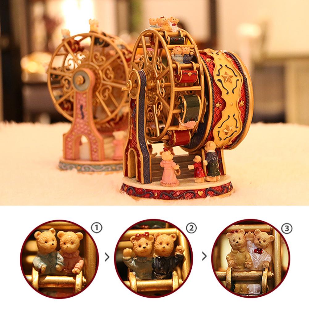 Rotating Ferris Wheel Resin Rotating Music Box Bear Music Box Christmas Gift Decoration