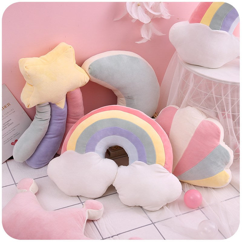 Rainbow Princess Crown Plush Stuffed Pillow for Girl Room Sofa Decor