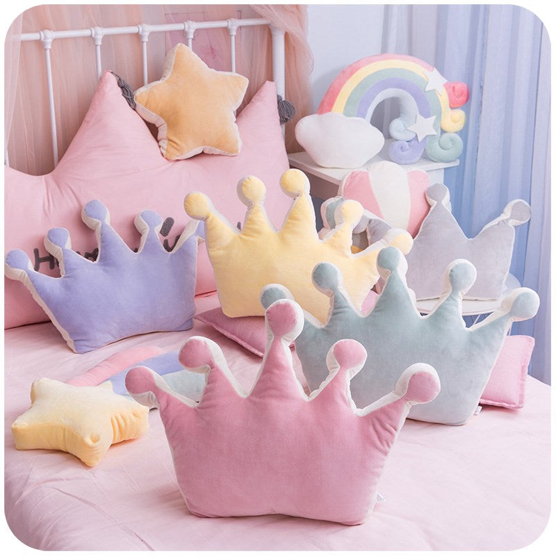 Rainbow Princess Crown Plush Stuffed Pillow for Girl Room Sofa Decor