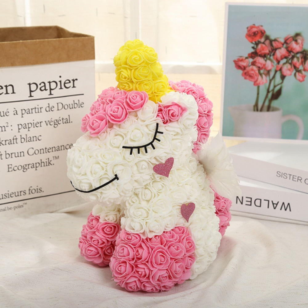 Lovely Unicorn Rose Flower with LED Doll Wedding Valentine's Day Gifts