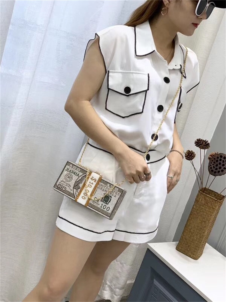 Luxury USD Dollar Money Design Crystal Evening Purse Shoulder Bag