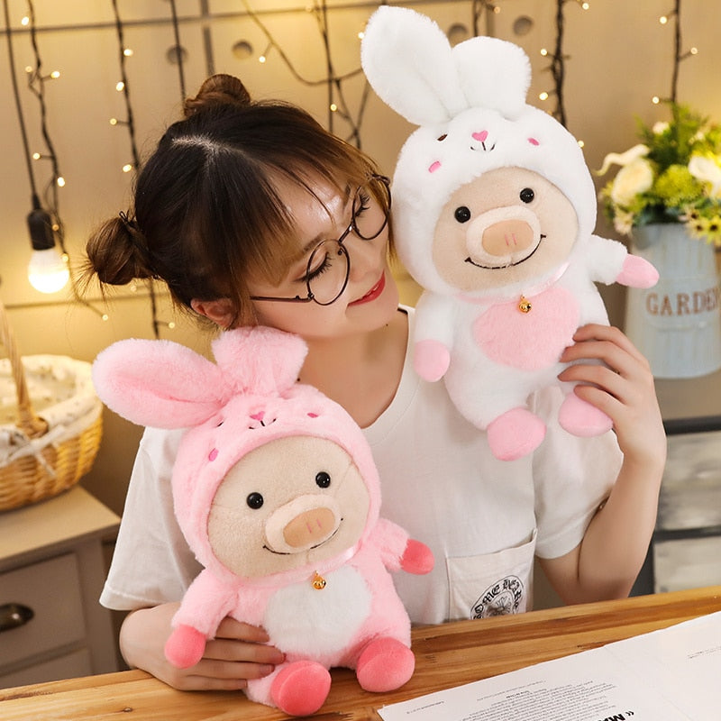 Cute Piggy Hoodie Turned Animal Plush Stuffed Doll Toy