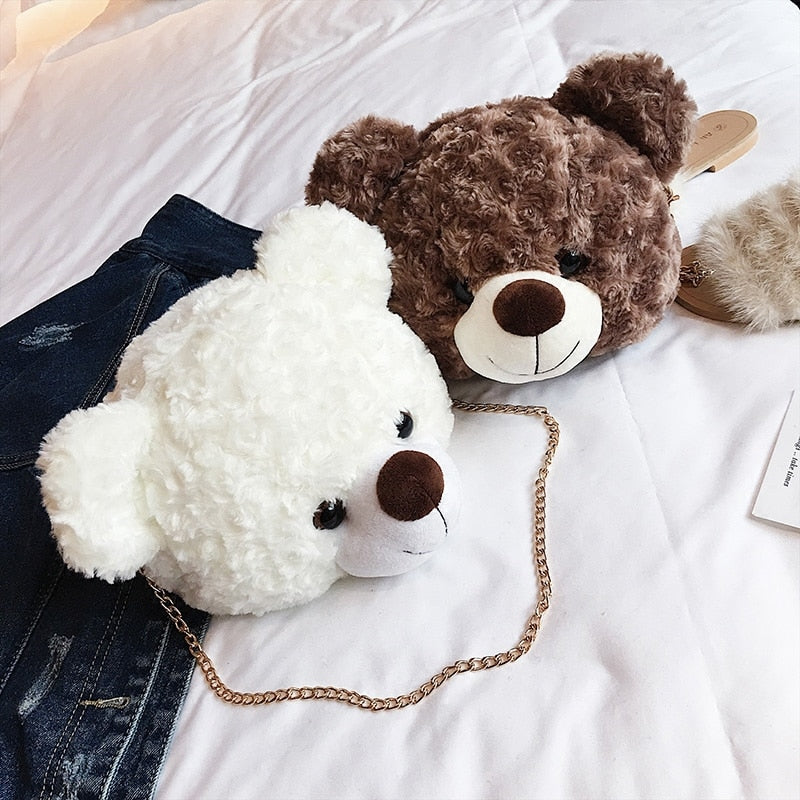 Cartoon Teddy Bear Face Mini Pouch Flap Shoulder Bag Handbag