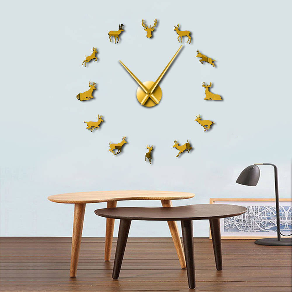 Antler Deer Head Deer Hunter Large Frameless DIY Wall Clock