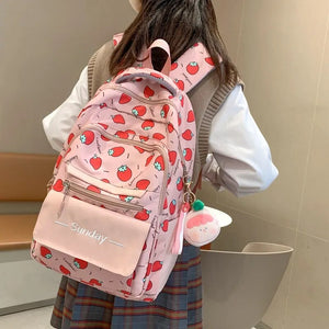 Cute Sweet Strawberry Japanese Style Nylon Girl School Bag Backpack