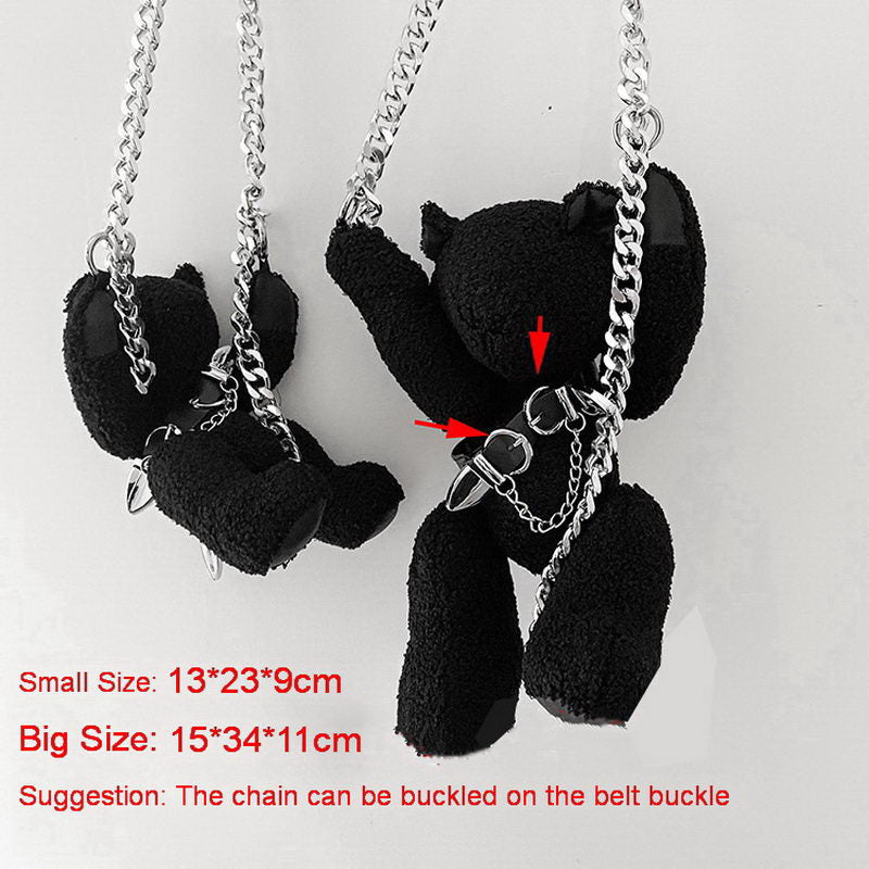 Black Bear Doll Rock Style Plush Wool Handbag Shoulder Bag