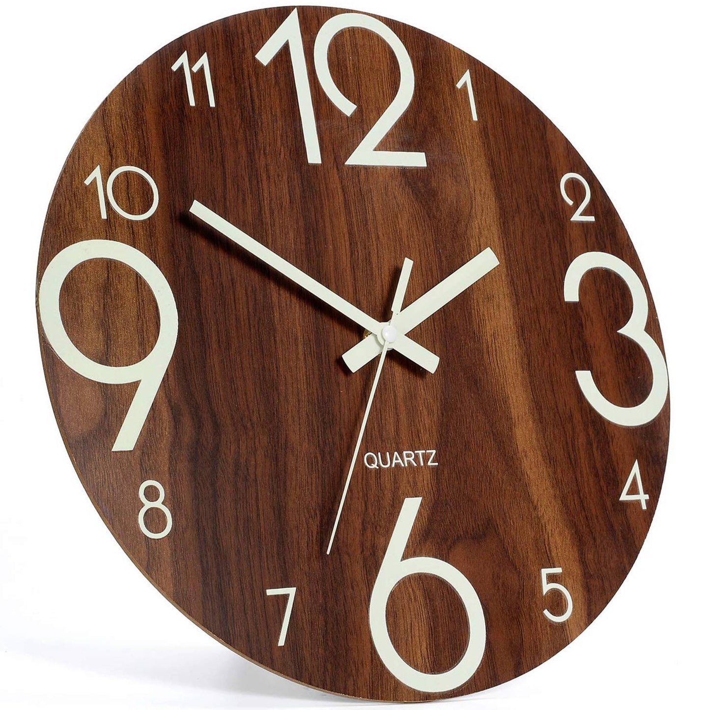 Minimal Luminous Glow in the Dark Wooden Large Number Wall Clock
