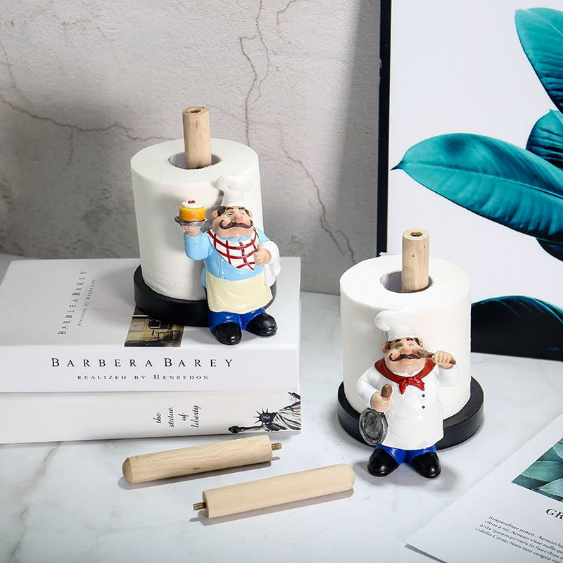 Resin Chef Double Layer Paper Towel Holder Figurines