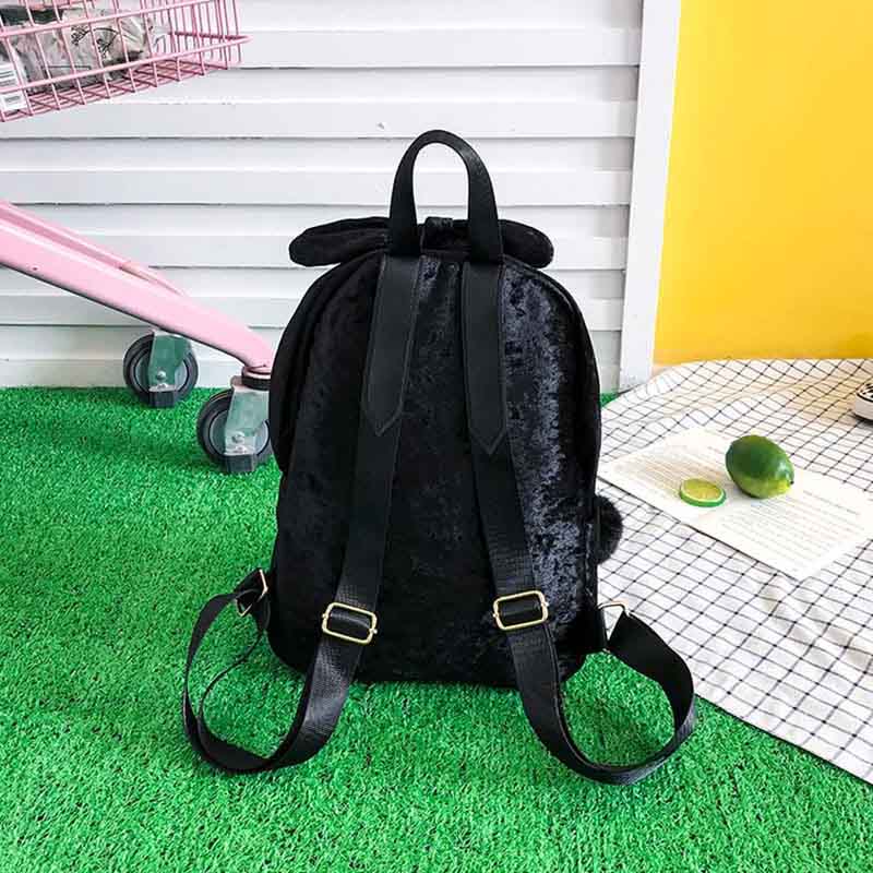 Cute Bow Faux Fur Soft Corduroy Backpack for Girls