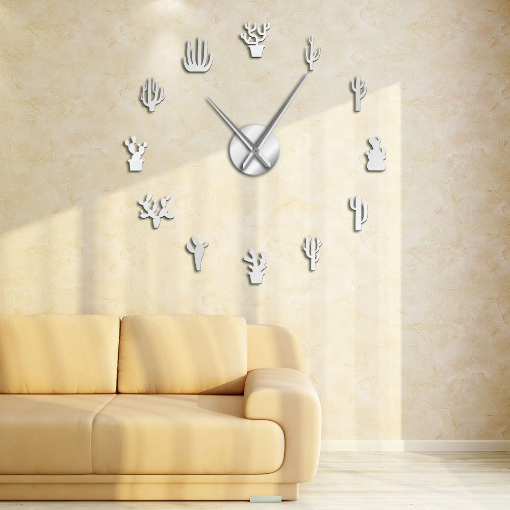 Botanical Cactus Large Frameless DIY Wall Clock