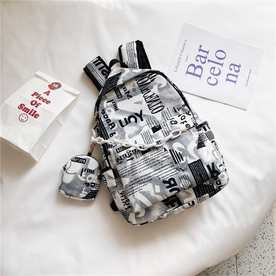 Minimal Cow Pattern Print School Book Bag Backpack for Teenagers