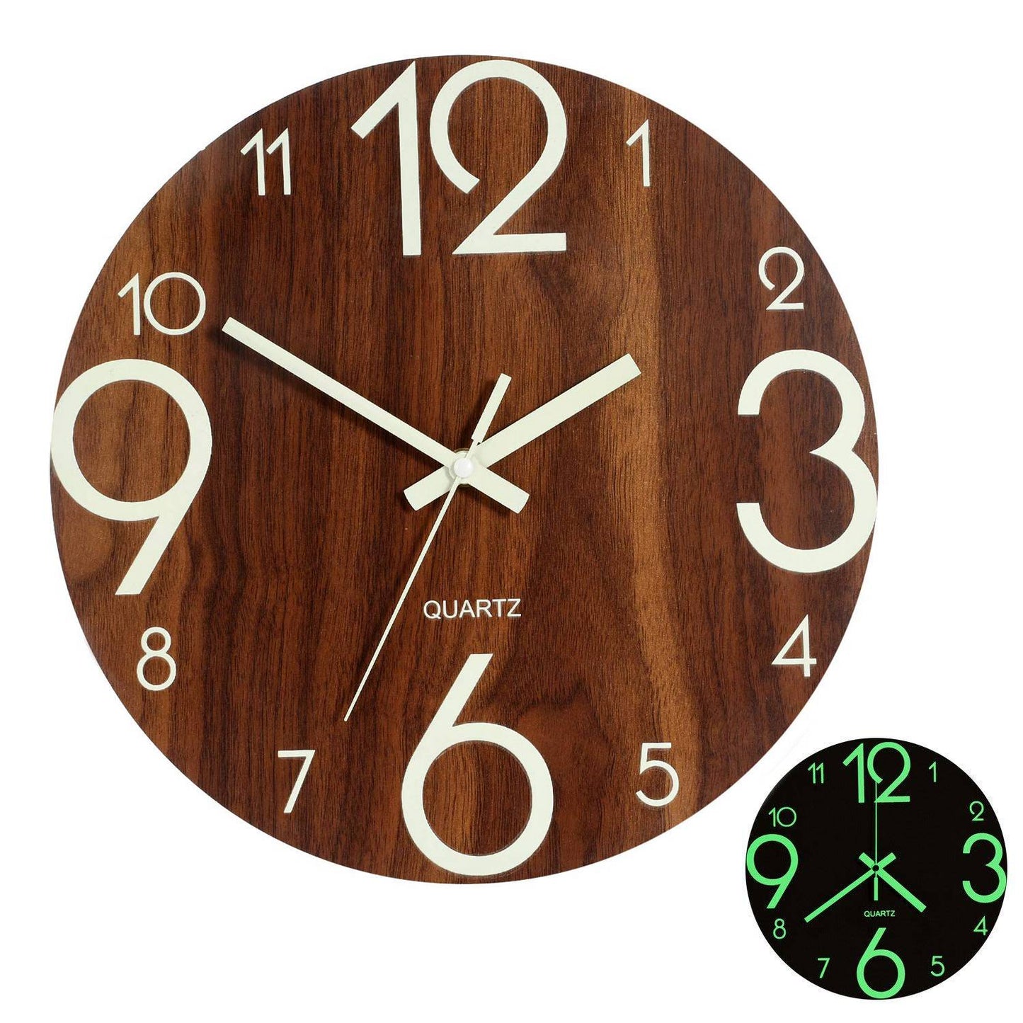 Minimal Luminous Glow in the Dark Wooden Large Number Wall Clock