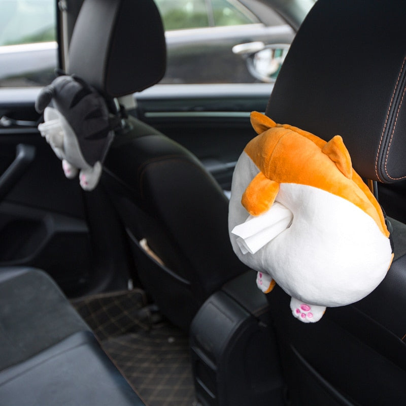 Cute Dog Cat Butt Plush Stuffed Cat Tissue Box with Strap