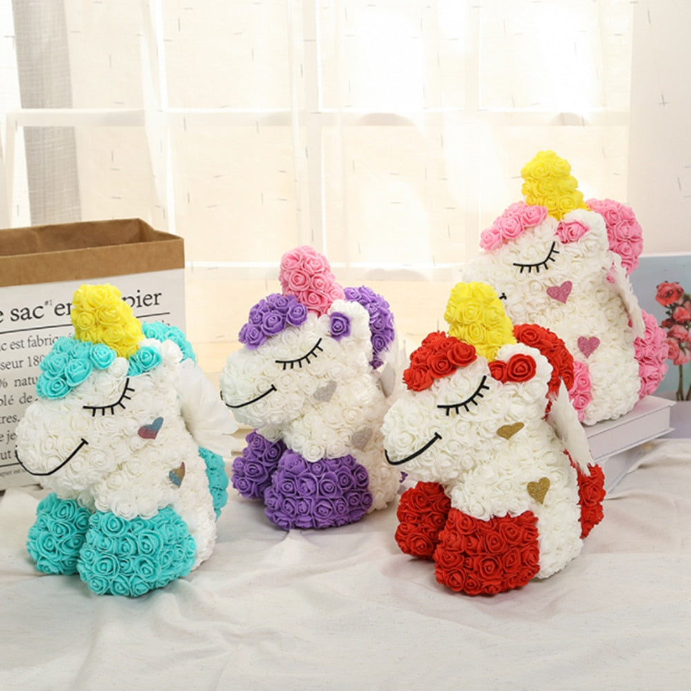 Lovely Unicorn Rose Flower with LED Doll Wedding Valentine's Day Gifts