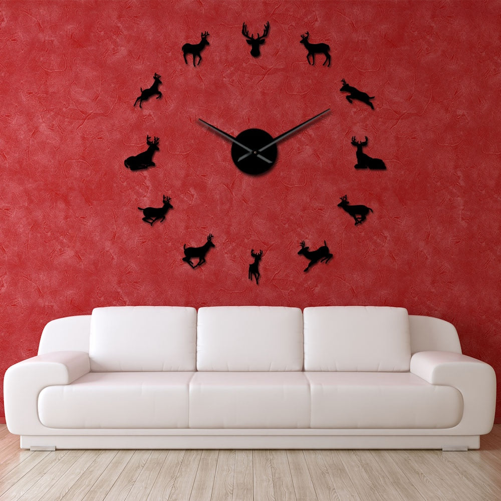 Antler Deer Head Deer Hunter Large Frameless DIY Wall Clock