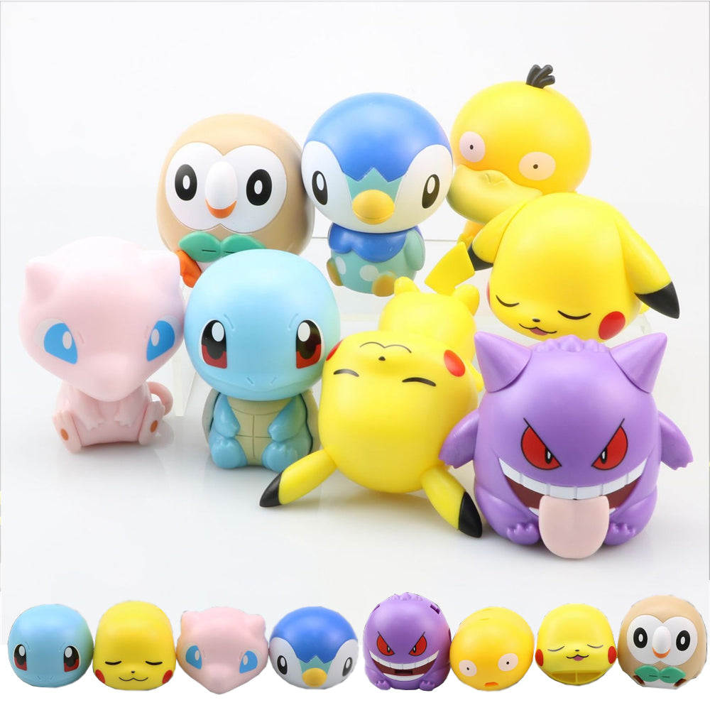 8 Pcs Pokemon Pikachu Squirtle Gengar Mew Psyduck Rowlet Action FiguresToys Gifts