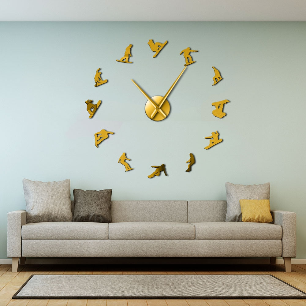 Winter Sport Snowboarding Large Frameless DIY Wall Clock