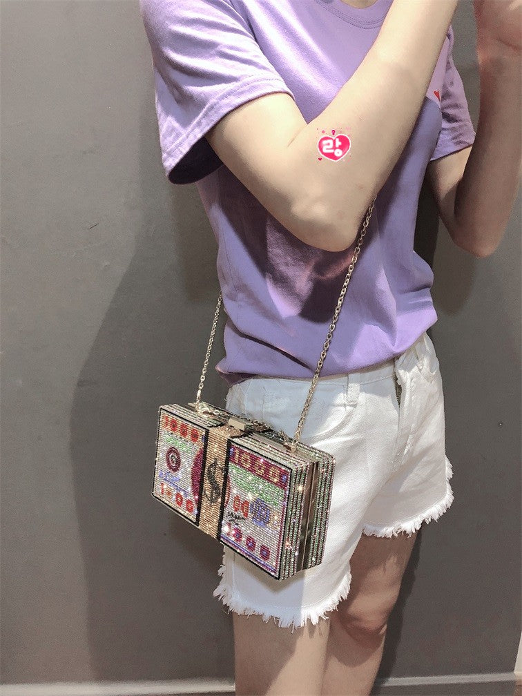 Luxury USD Dollar Money Design Crystal Evening Purse Shoulder Bag