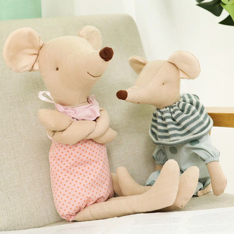 Cute Light Brown Mice Mouse with Cloth Stuffed Plush Pillow Doll