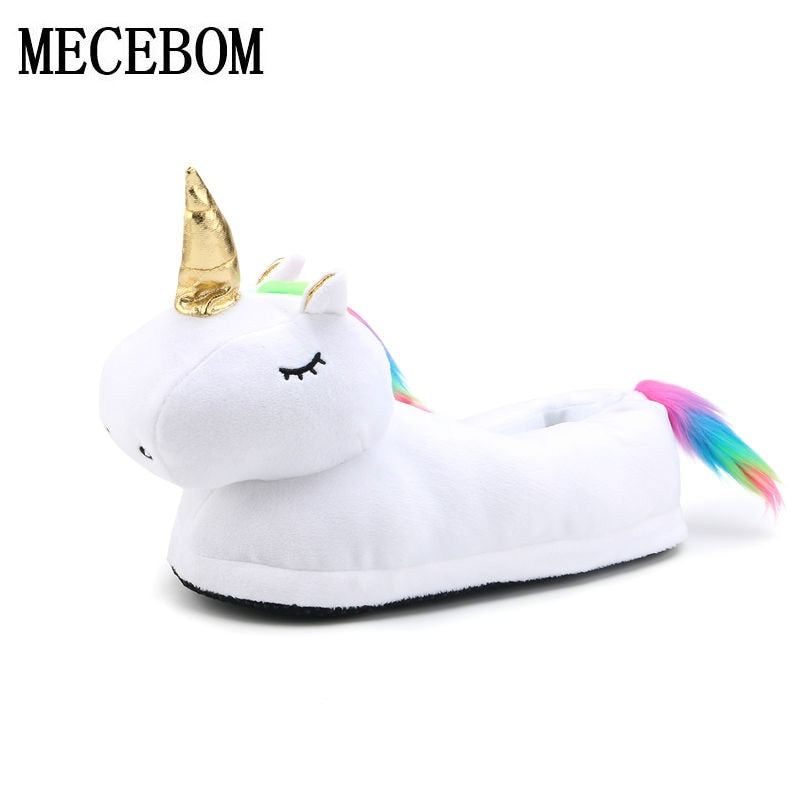 Cute White Unicorn Warm Indoor Fur Plush Slippers Shoes